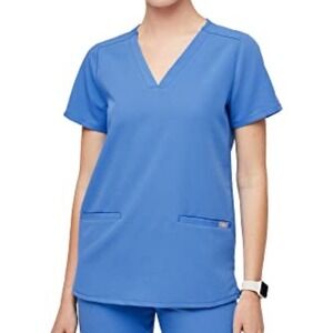 FIGS women's Casma 2 Pocket Capri Blue V Neck Scrub Top Short Sleeve Size XXS